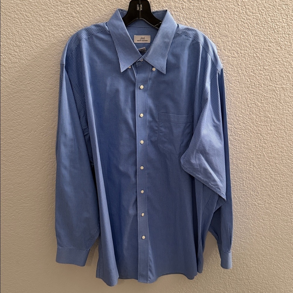Brooks Brothers Men 346 Blue White Pinstripe Button Down Shirt 18 36/37